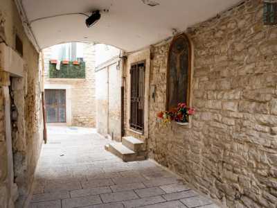Ci incamminiamo ora verso vico Petrarca, dove sotto un arco di pietra viva � incastonata un�immagine del Cristo Crocifisso. Si tratta dell�unica edicola dedicata al patrono di Palo del Colle